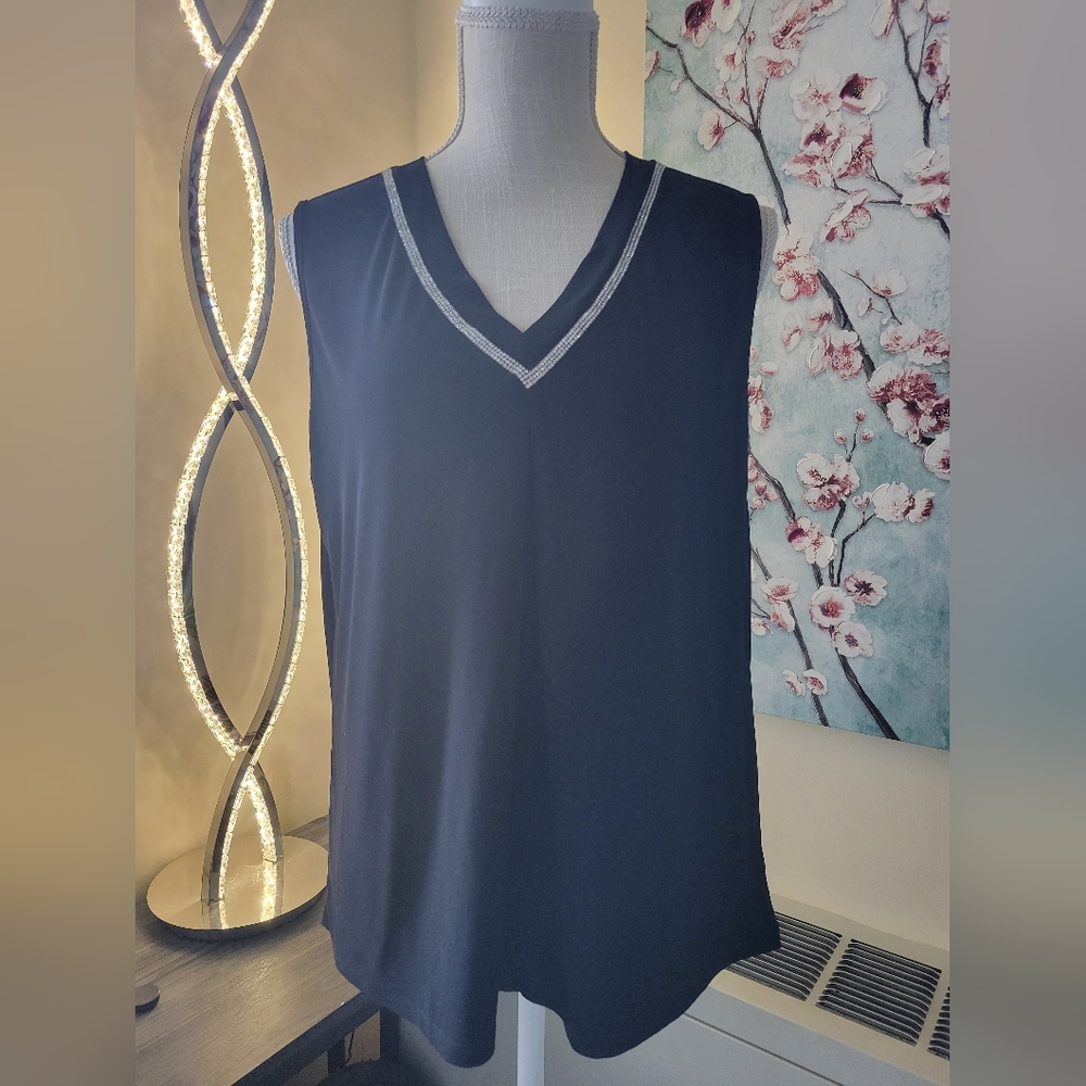 Black Sleeveless Blouse With Jeweled Neckline